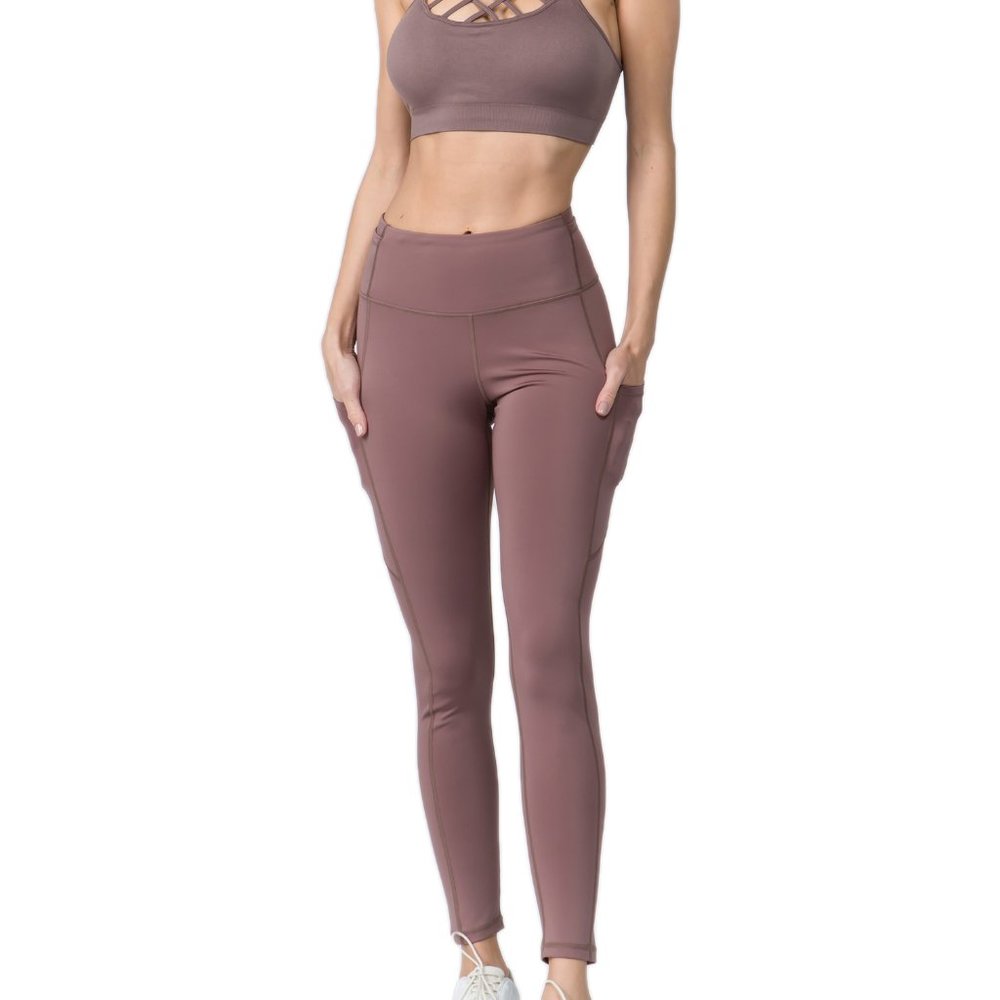 High Waist Pocket Workout Leggings SMOKY MAUVE